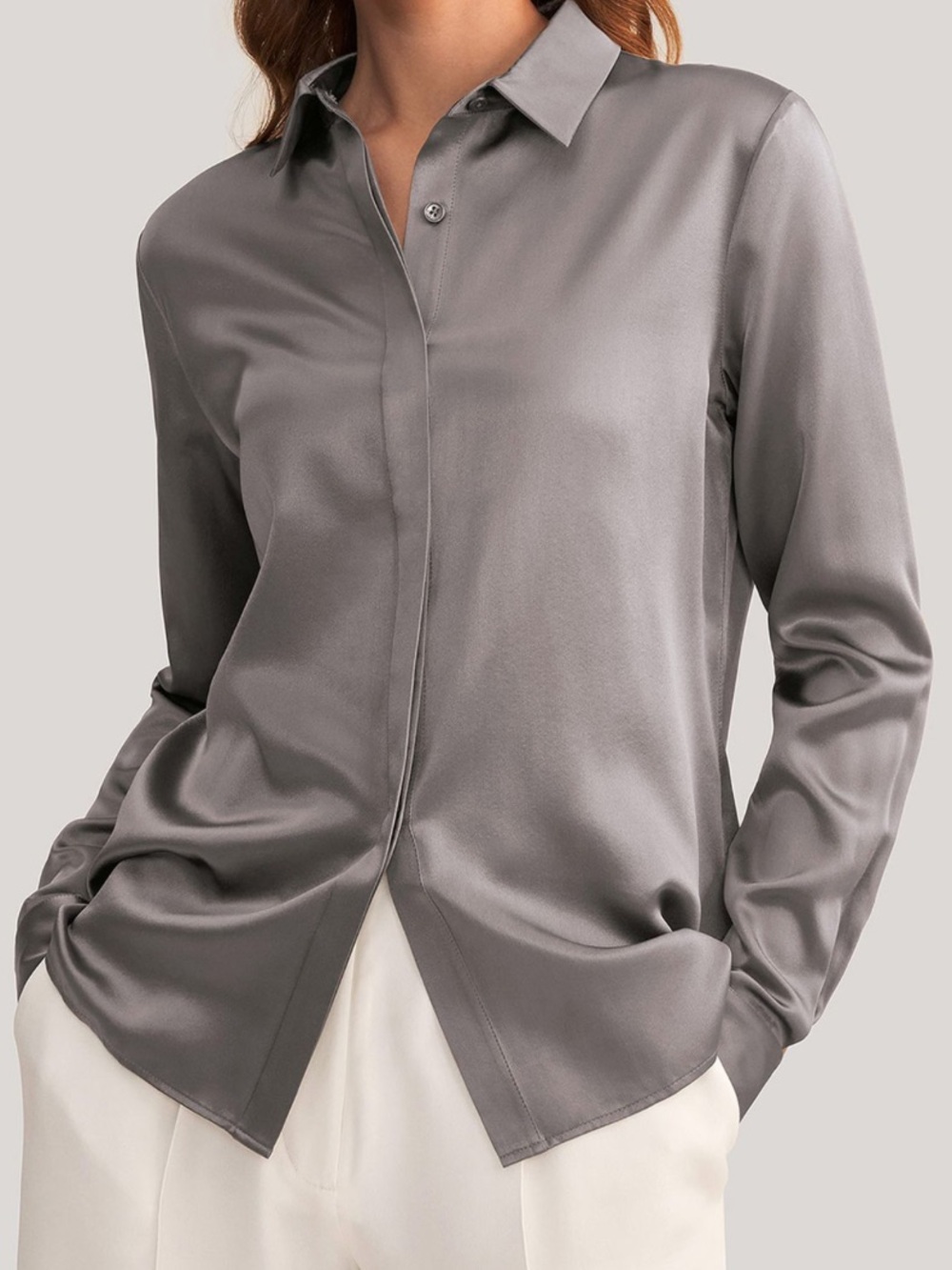 LILYSILK | NEW WITH TAGS 100% Silk Button-Down Shirt Dark Gray